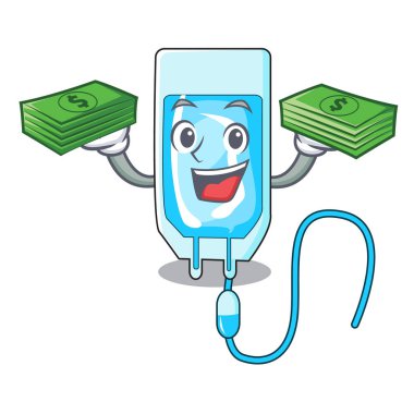 Para çantası infussion şişe maskot karikatür vektör çizim ile