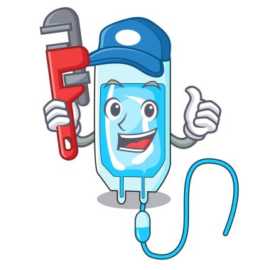 Tesisatçı infussion şişe maskot karikatür vektör çizim