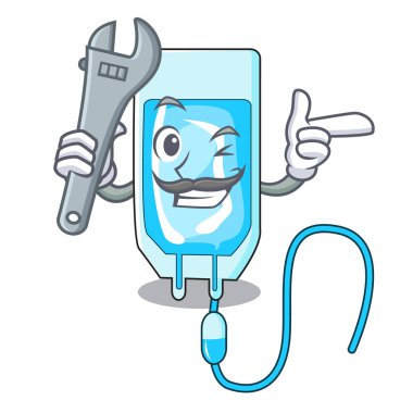 Makinist infussion şişe maskot karikatür vektör çizim