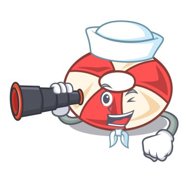 Denizci dürbün yüzmek tüp maskot karikatür vektör çizim ile