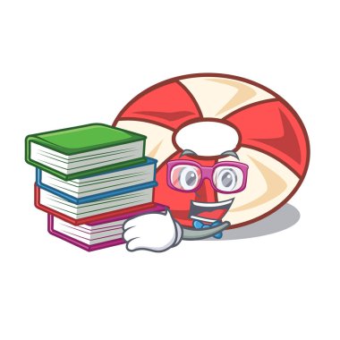 Öğrenci kitap yüzmek tüp maskot karikatür vektör çizim ile