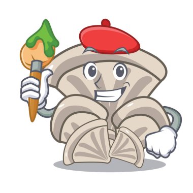 Sanatçı istiridye mantar karakter karikatür vektör çizim