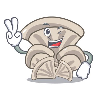 İstiridye mantar karakter karikatür vektör çizim iki parmak