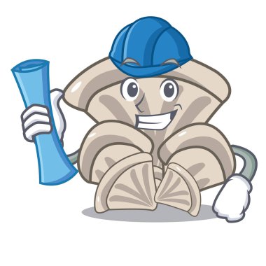 Mimar istiridye mantar karakter karikatür vektör çizim