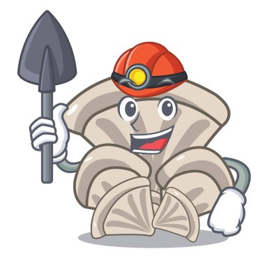 Madenci istiridye mantar maskot karikatür vektör çizim