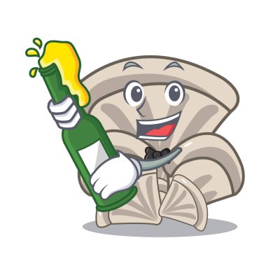 Bira istiridye mantar maskot karikatür vektör çizim ile