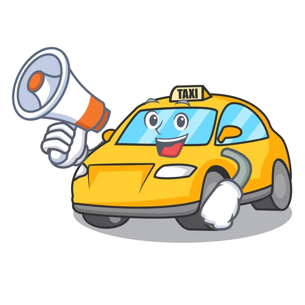 Con Megáfono Taxi Personaje Dibujos Animados Estilo Vector Ilustración — Vector de stock