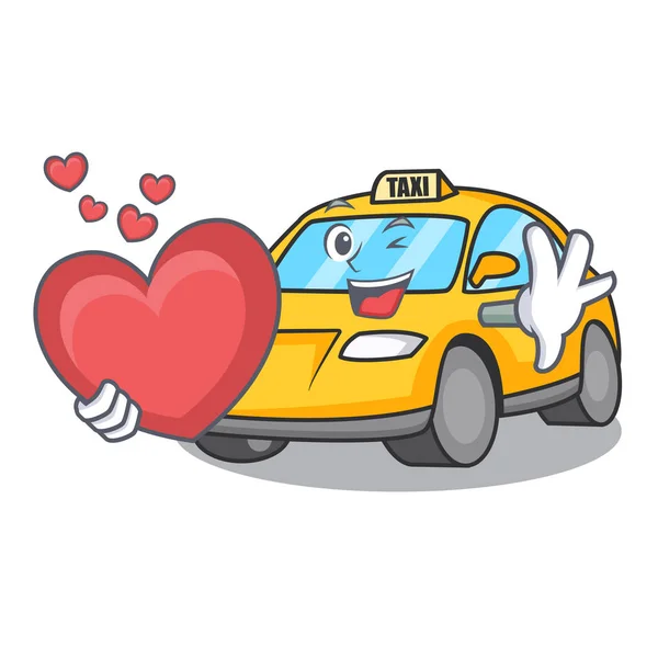 Con Corazón Taxi Carácter Mascota Estilo Vector Ilustración — Archivo Imágenes Vectoriales