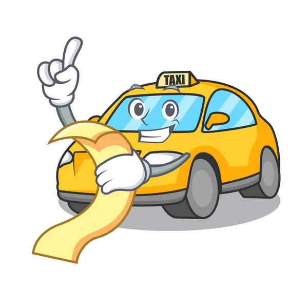 Con Menú Taxi Carácter Mascota Estilo Vector Ilustración — Vector de stock