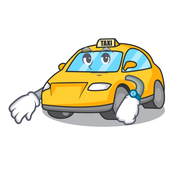 Esperando Personaje Taxi Mascota Estilo Vector Ilustración — Vector de stock