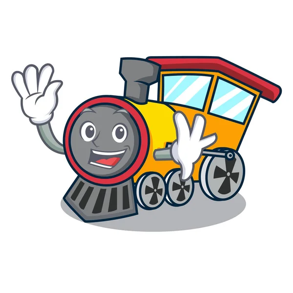 Waving Train Character Cartoon Style Vector Illustration — Stock Vector