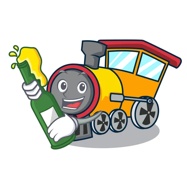 Com Cerveja Trem Mascote Desenho Animado Estilo Vetor Ilustração — Vetor de Stock