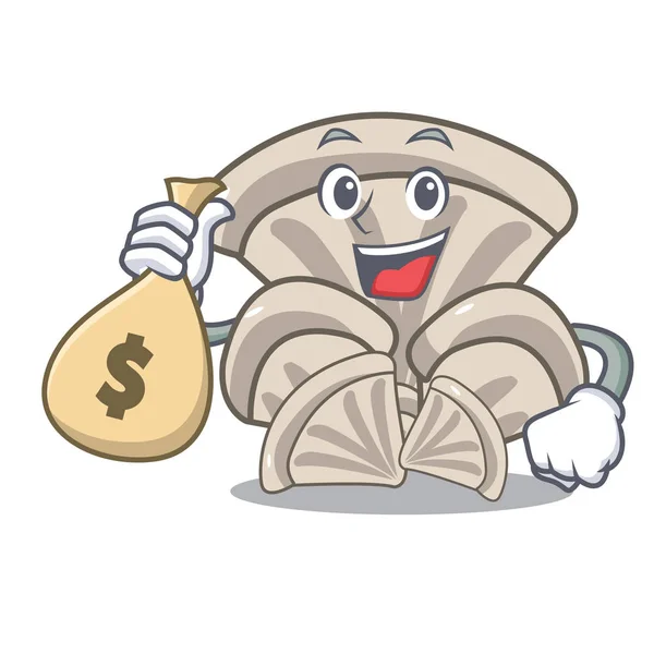 Com Dinheiro Saco Ostra Cogumelo Personagem Cartoon Vetor Ilustração — Vetor de Stock
