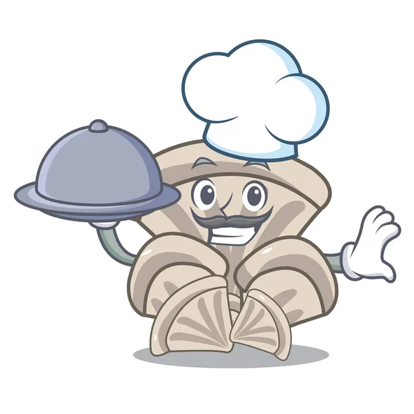 Chef Com Alimento Ostra Cogumelo Mascote Cartoon Vetor Ilustração — Vetor de Stock