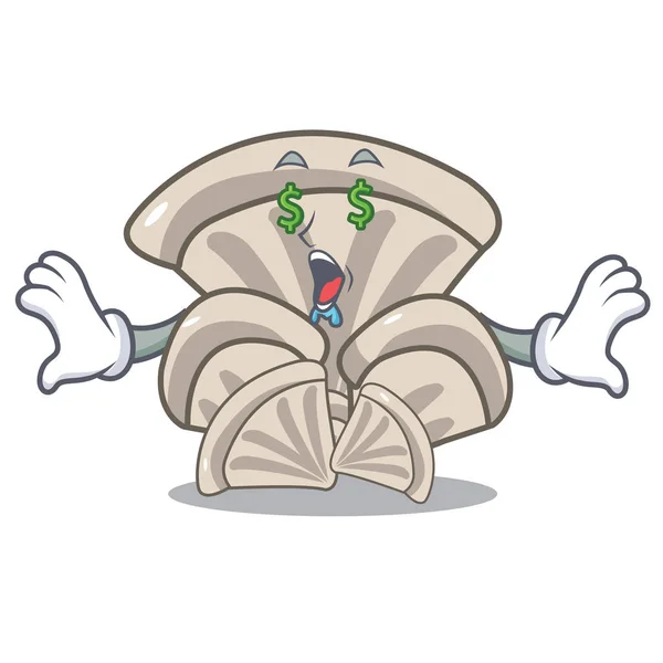 钱眼牡蛎蘑菇吉祥物卡通矢量插画 — 图库矢量图片
