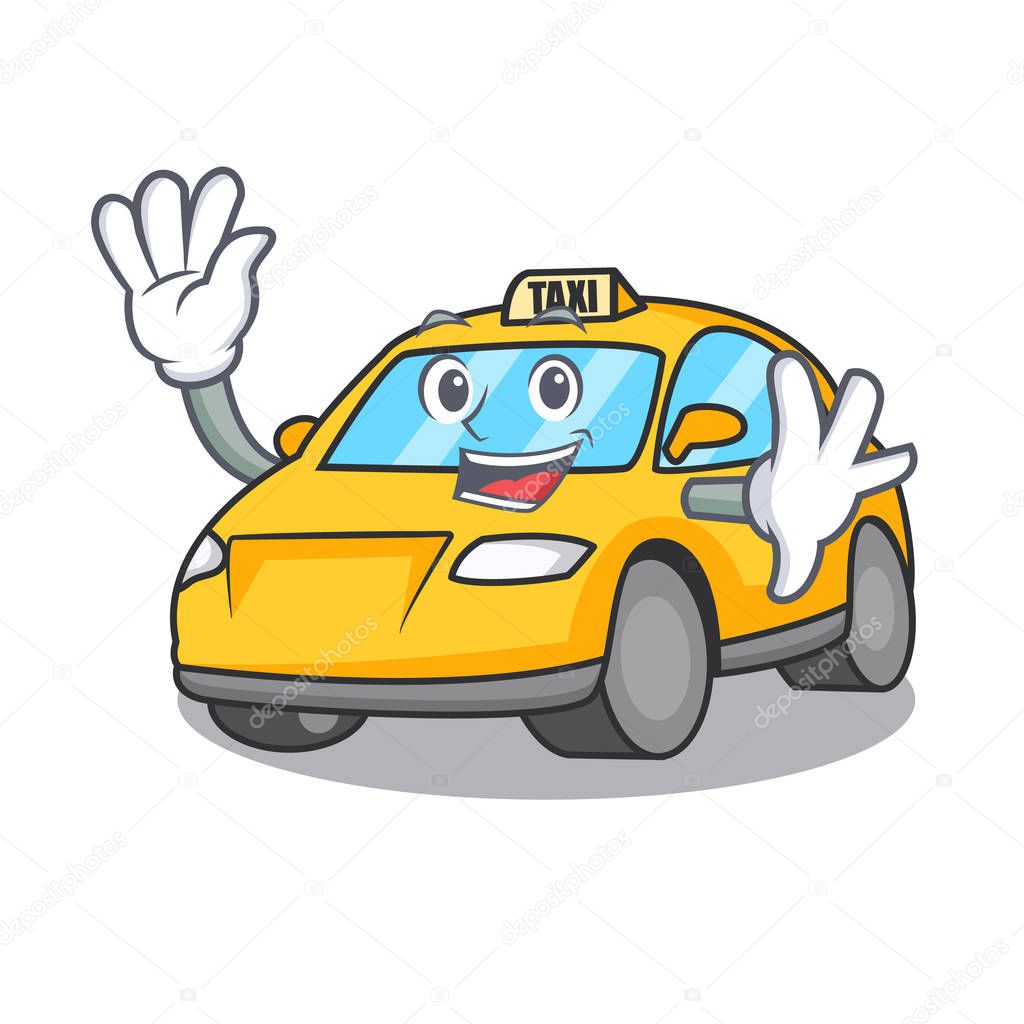 Waving taxi character cartoon style vector illustration