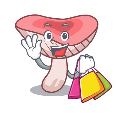 Alışveriş russule mantar karakter karikatür vektör çizim