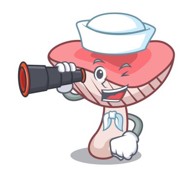 Denizci dürbün russule mantar maskot karikatür vektör çizim ile