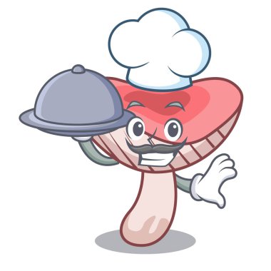Şef gıda russule mantar maskot karikatür vektör çizim ile