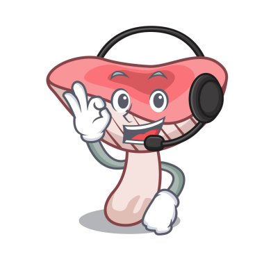 Kulaklık russule mantar maskot karikatür vektör çizim ile