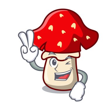 Amanita mantar karakter karikatür vektör çizim iki parmak