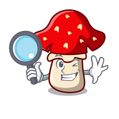 Dedektif amanita mantar karakter karikatür vektör çizim