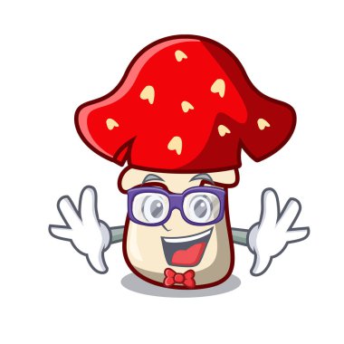 Geek amanita mantar karakter karikatür vektör çizim