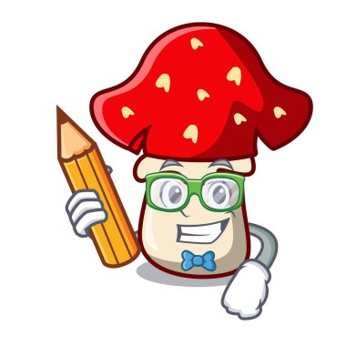 Öğrenci amanita mantar karakter karikatür vektör çizim