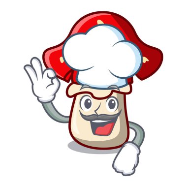 Şef amanita mantar karakter karikatür vektör çizim