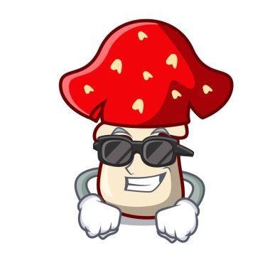 Süper cool amanita mantar karakter karikatür vektör çizim