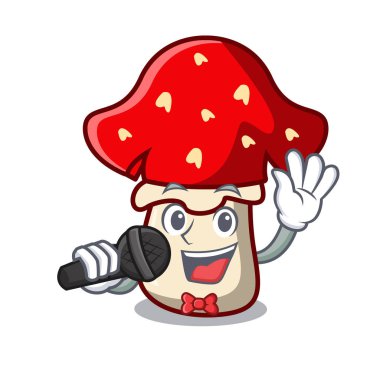 Şarkı amanita mantar maskot karikatür vektör çizim
