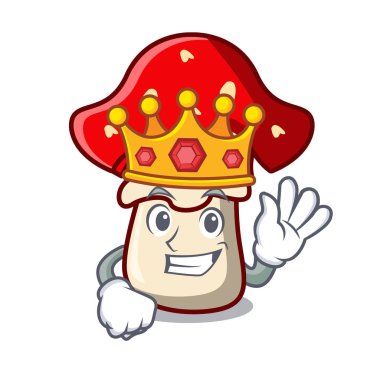 Kral amanita mantar maskot karikatür vektör çizim