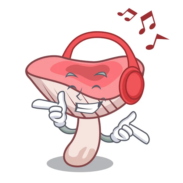 Listening Music Russule Mushroom Mascot Cartoon Vector Illustration — Stock Vector