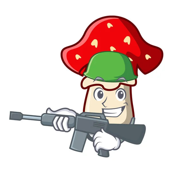 Army Amanita Mushroom Character Cartoon Vector Illustration — Stock Vector