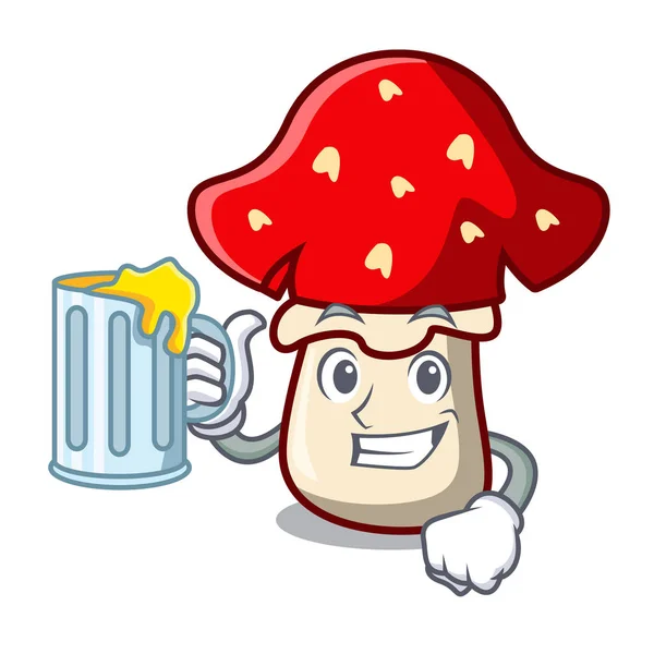 Mit Saft Amanita Pilz Maskottchen Cartoon Vektor Illustration — Stockvektor