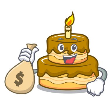 Para çanta Doğum günü pasta karakter karikatür vektör çizim ile