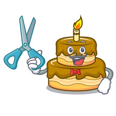 Doğum günü pastası karakter karikatür vektör çizim berber