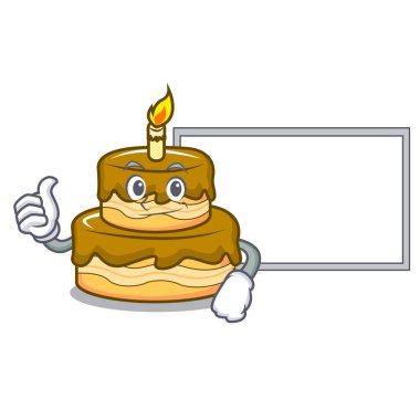 Başparmak yukarıya kurulu Doğum günü pasta karakter karikatür vektör çizim ile