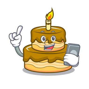 Telefon Doğum günü pasta karakter karikatür vektör çizim ile