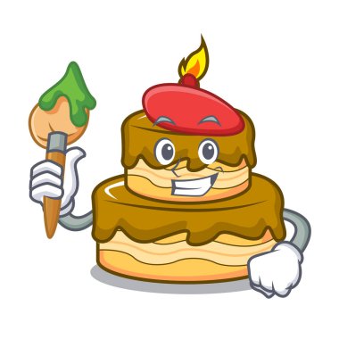 Sanatçı Doğum günü pasta karakter karikatür vektör çizim