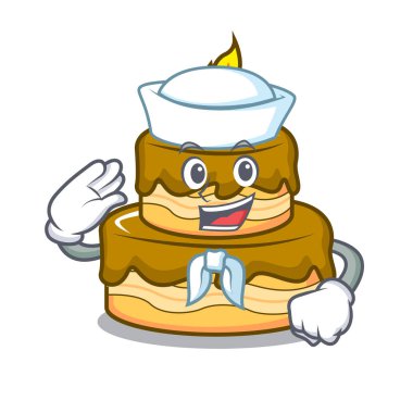 Denizci Doğum günü pasta karakter karikatür vektör çizim