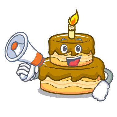 Megafon Doğum günü pasta karakter karikatür vektör çizim ile