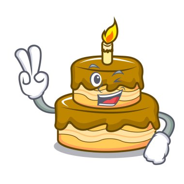 İki Doğum günü pasta karakter karikatür vektör çizim parmak