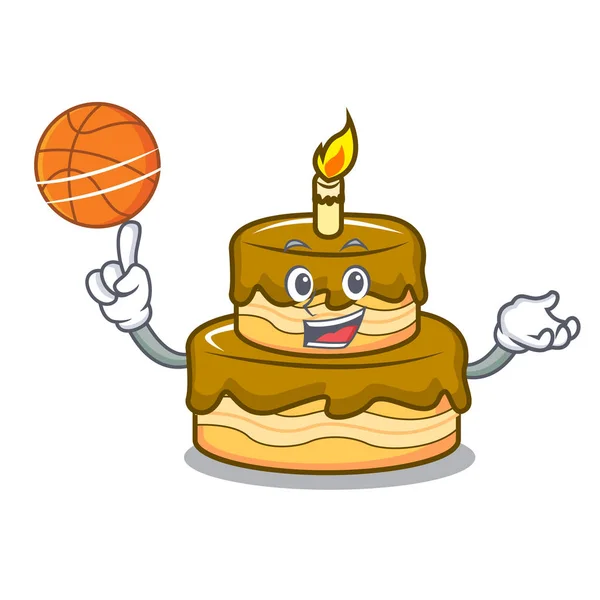 Met Basketbal Verjaardag Taart Karakter Cartoon Vectorillustratie — Stockvector