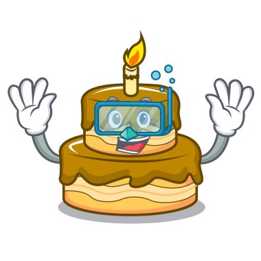 Dalış Doğum günü pasta karakter karikatür vektör çizim