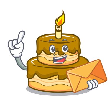 Zarf Doğum günü pasta karakter karikatür vektör çizim ile