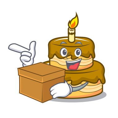 Kutusu Doğum günü pasta karakter karikatür vektör çizim ile