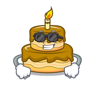 Süper cool Doğum günü pasta karakter karikatür vektör çizim