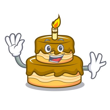Doğum günü pastası karakter karikatür vektör çizim sallayarak