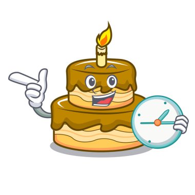 Saat Doğum günü pasta karakter karikatür vektör çizim ile